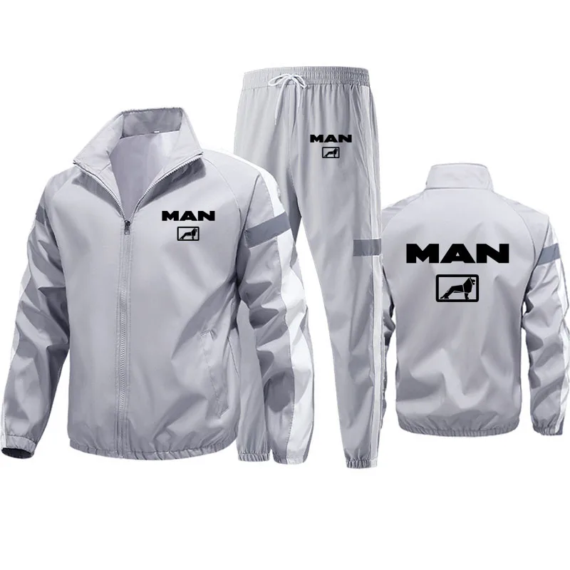 Men Truck MAN print Zip Hoodie+Pants 2-piece Set Fashion Sports Brand Men Casual Fitness Jogging Sportswear Suit