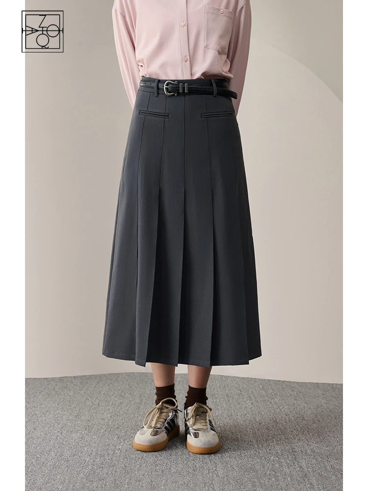 ZIQIAO Petite Size High Waist Slim Skirt For Women's 2023 Autumn New Cropped Pleated Dress Casual Long Skirt Solid Women Skirt