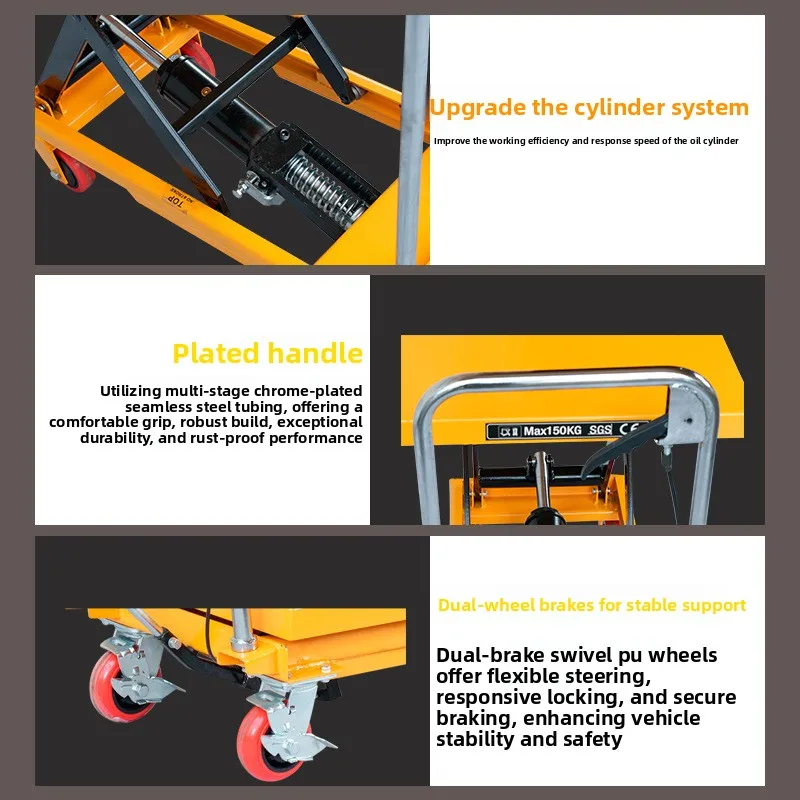 Factory 3 meters high three scissors manual hydraulic lift platform truck scissors lift loading and unloading trailer