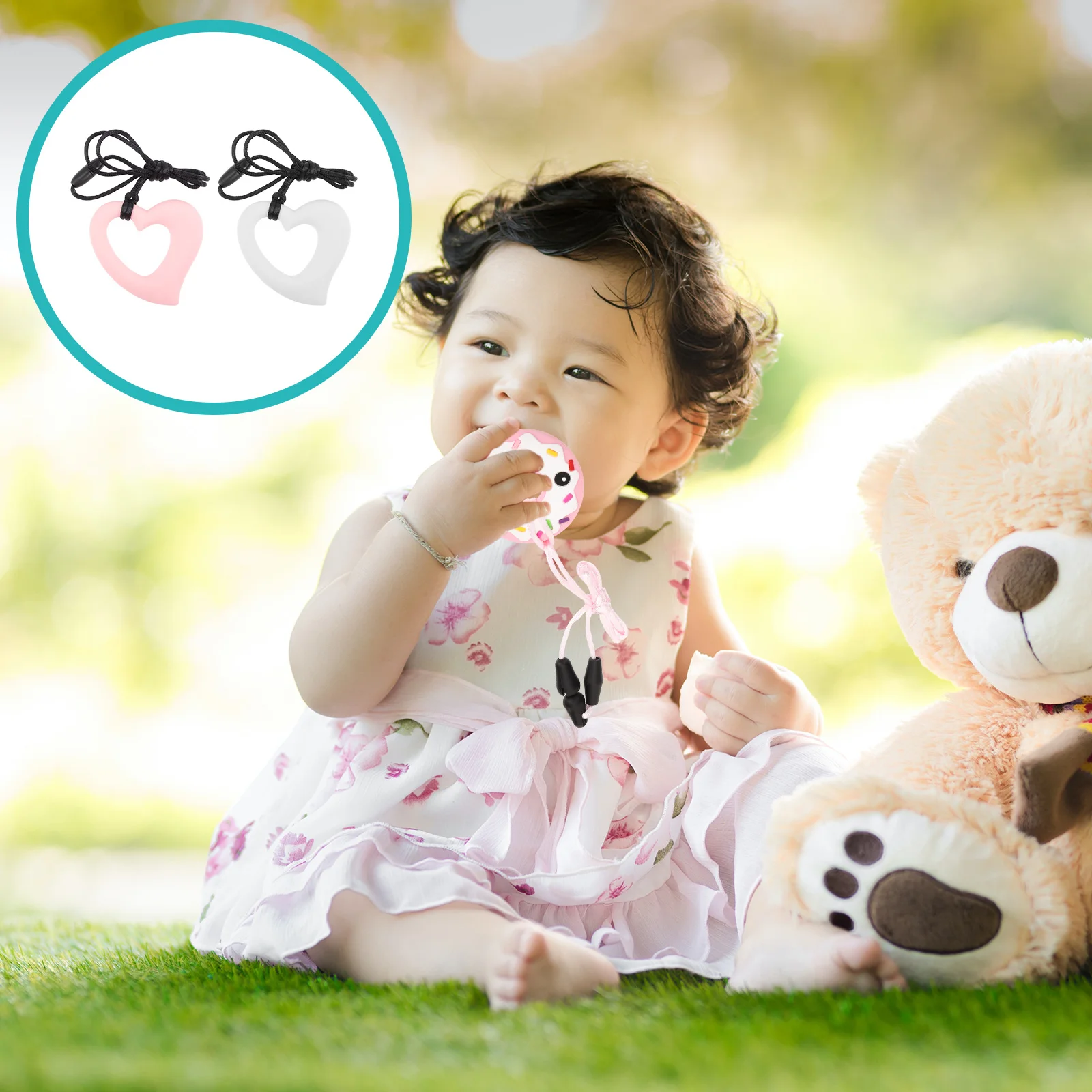 2 Pcs Chew Toys Baby Teething Aid Silicone Necklace for Boys and Girls Sensory Silica Gel Teether Tool