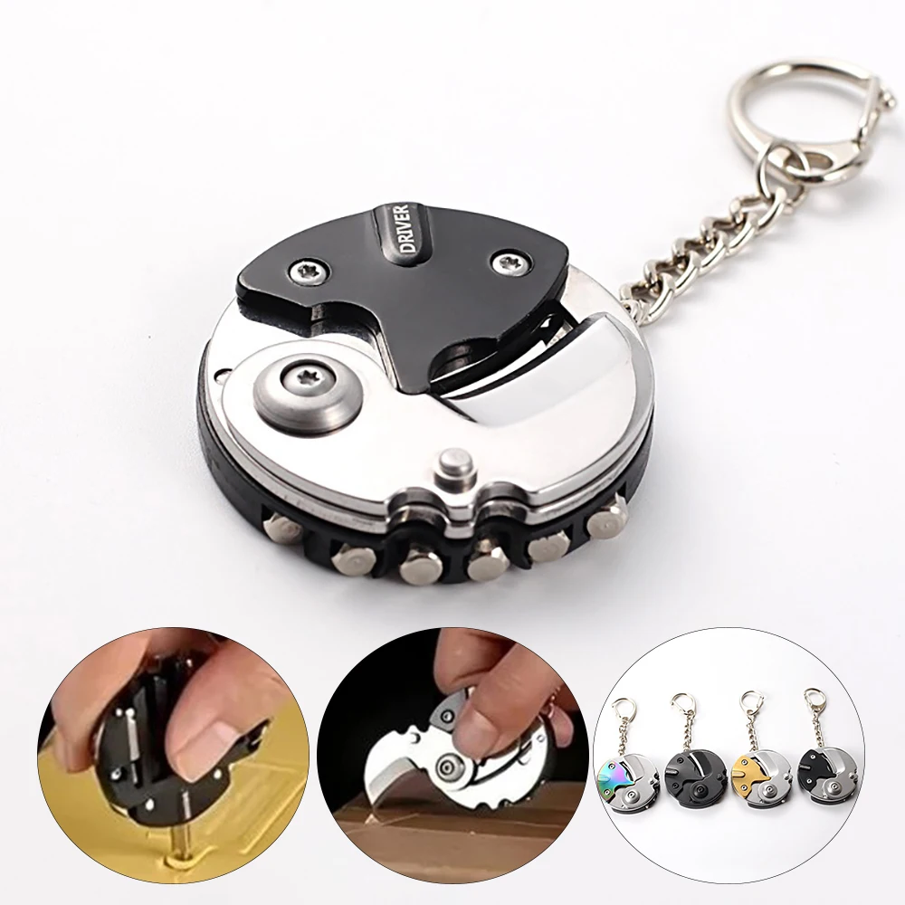 Portable 7-in-1 EDC Multitool Keychain, Folding Pocket Knife with Screwdriver Bits for Outdoor Emergency Gadget & Daily Use