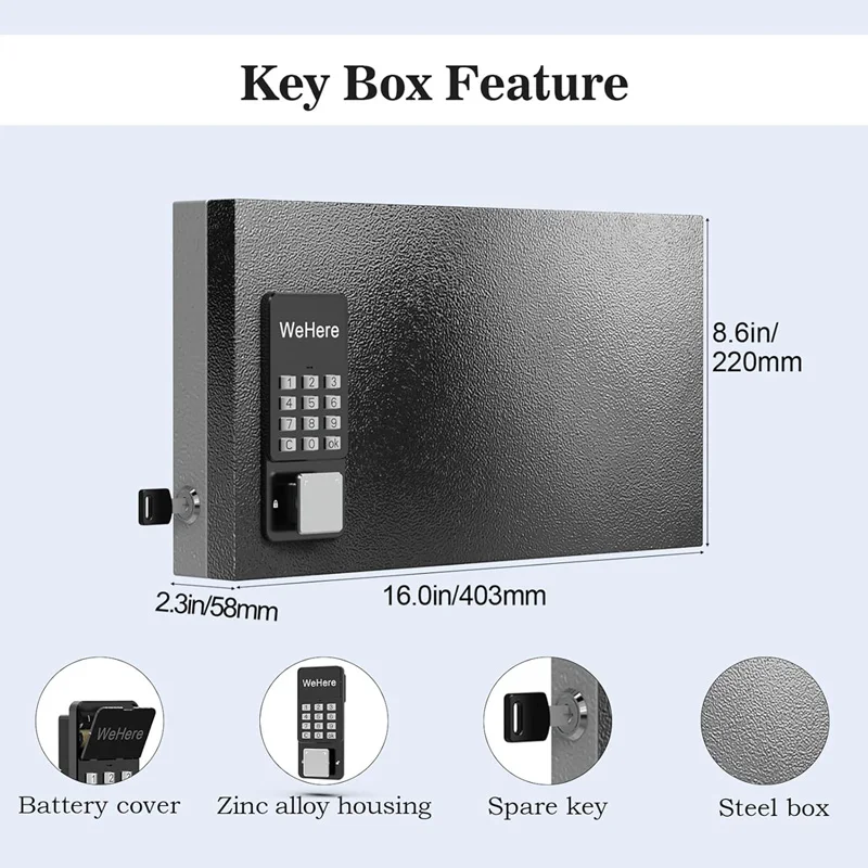 Imagem -04 - Key Lock Box Parede Inteligente Armário de Armazenamento Chave Otp App Bluetooth Código Fixo de Desbloqueio Key Management Seguro Wehere24