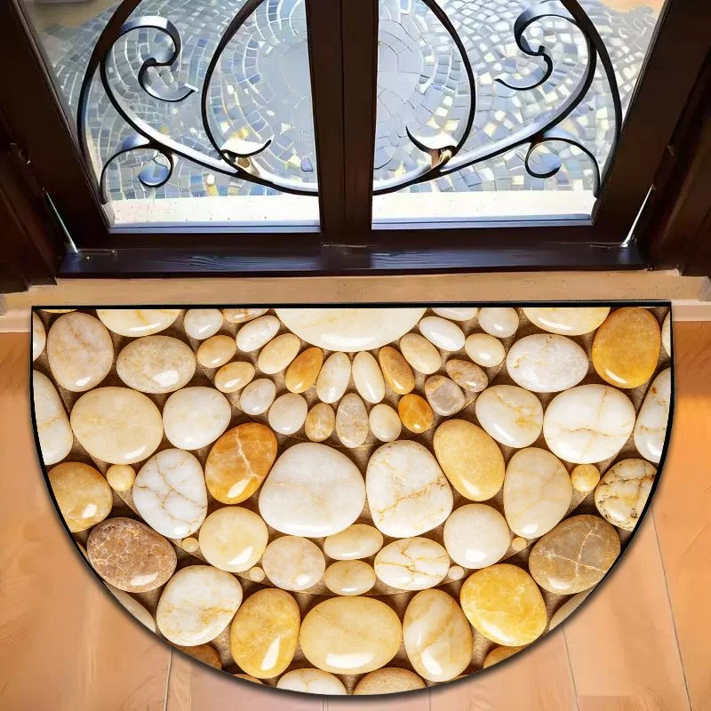 VIKAMA pebble retro semi-circular door mat, bedroom entrance anti slip carpet, living room soft floor mat, home decoration