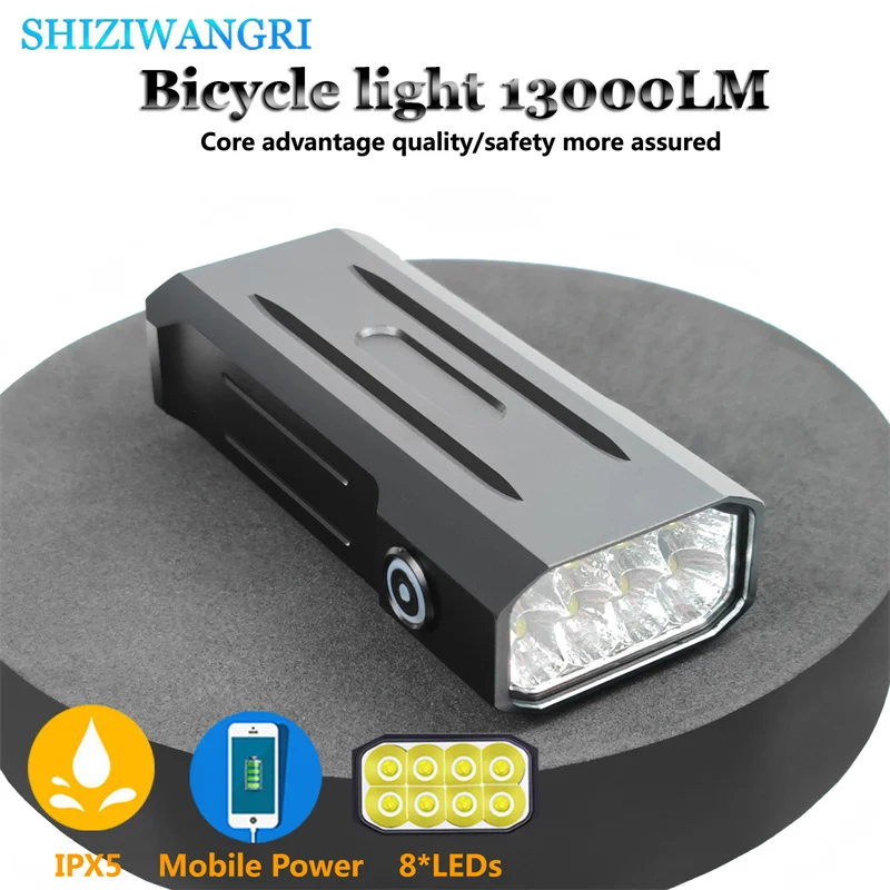 10000mAh 8 LED 8*TN Wick Bike Light Waterproof USB Rechargeable Bicycle Light 13000 Lumens Flashlight and Headlamp as power Bank