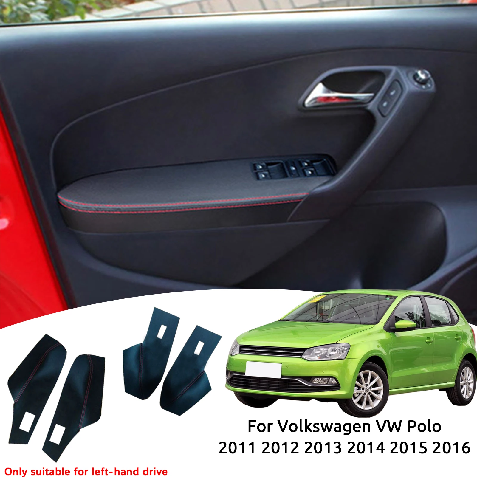 Perfect Fit For Volkswagen VW Polo 2011 2012 2013 2014 2015 2016 PU Leather Car Interior Door Armrest Panel Cover Sticker Trim