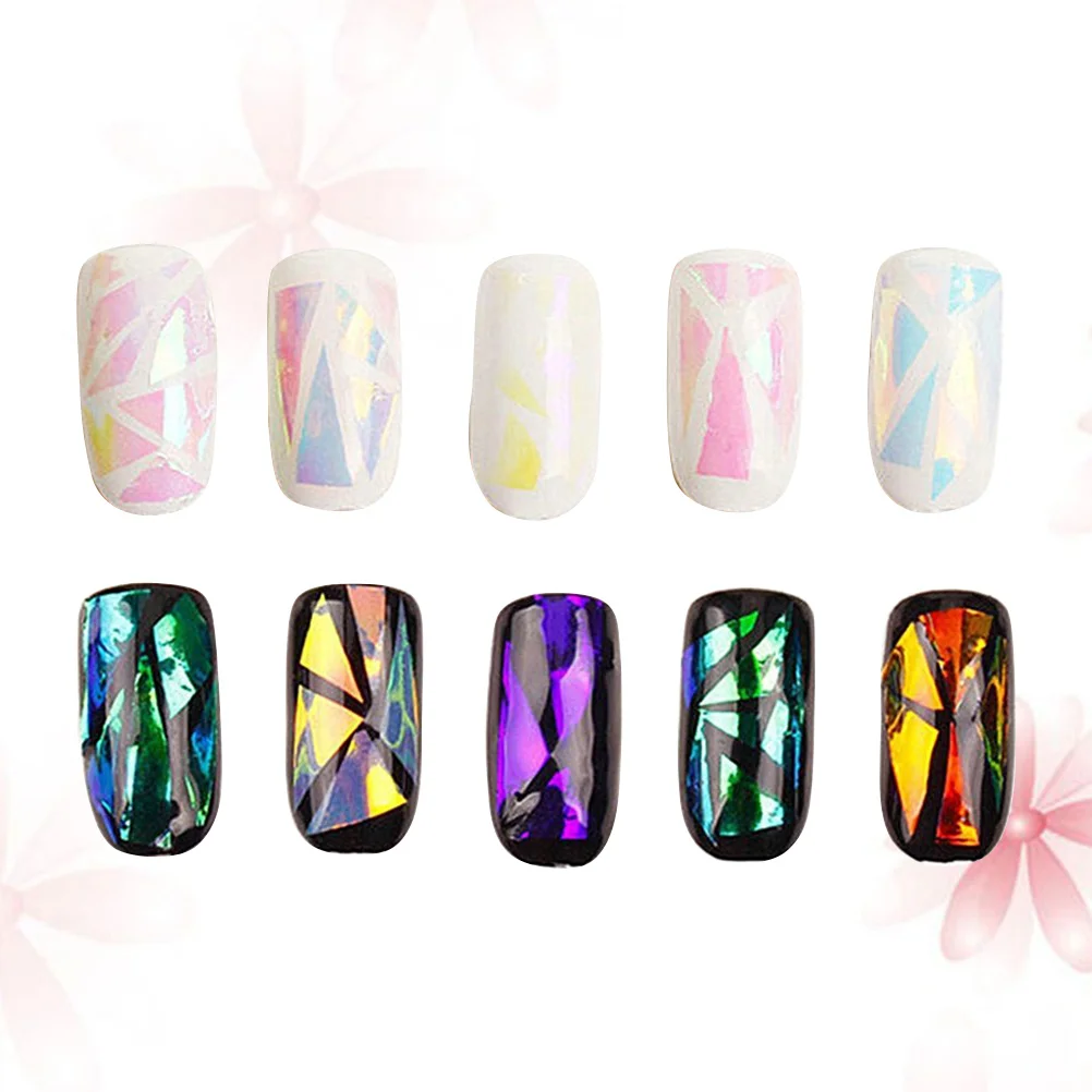 10 pcs Multi-Colored Holographic Nail Foil 4.5Cm X 20Cm Diy Broken Glass Effect Nail Art Stencil Decal Manicure Design Tool