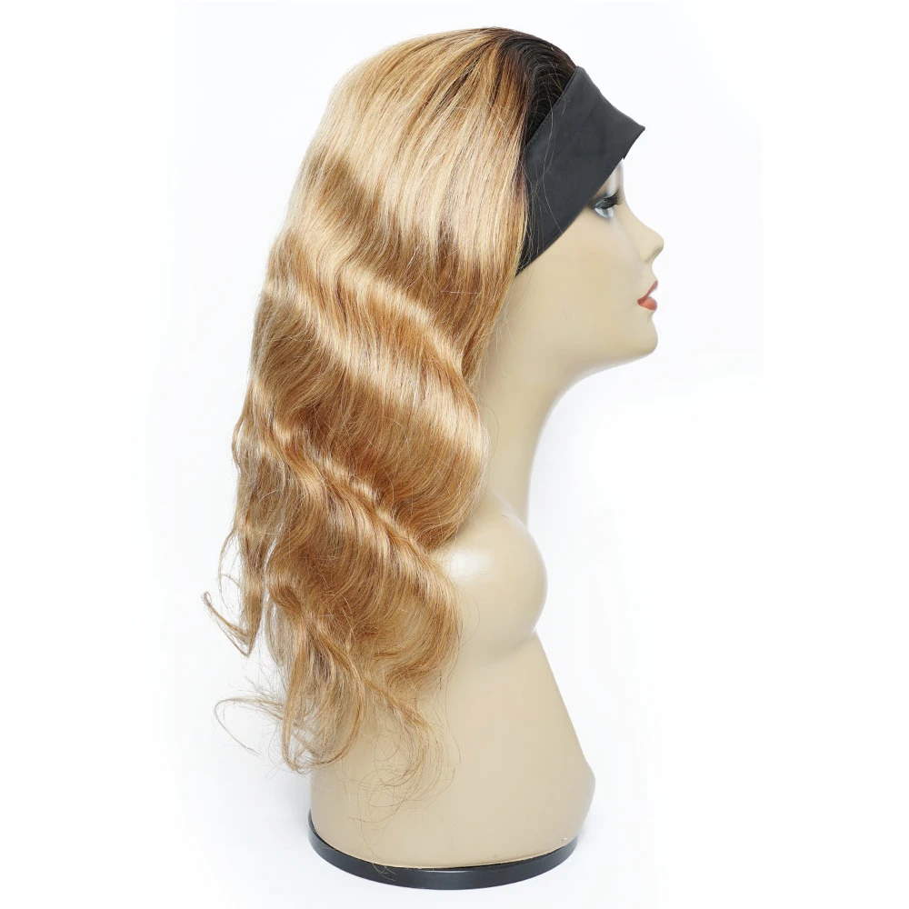 

T1B27 Ombre Color Headband Wig Human Hair Body Wave Scarf Wigs Honey Blonde With Dark Roots 150% Density