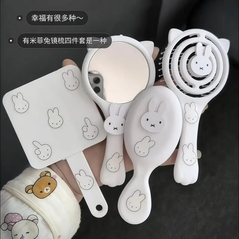Kawaii Cartoon Miffy Rabbit Comb Compact and Portable Creative Peripherals Mini Hollow Massage Comb Mirror Friend Birthday Gift