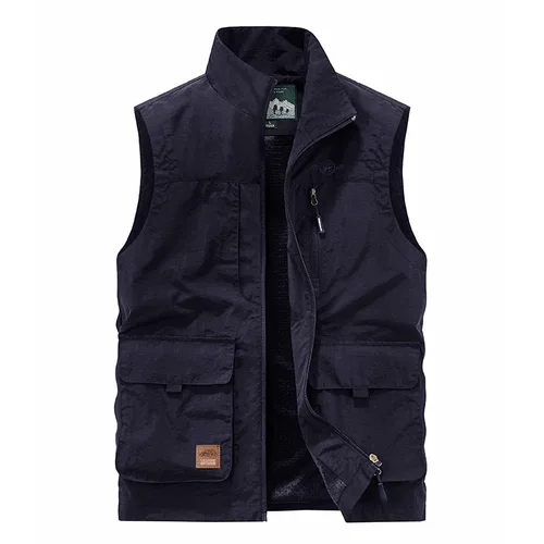 Imagen 2 del producto FGKKS Chaleco de ocio para hombre, chaleco estilo herramientas de Color sólido, chaleco fino para pesca, senderismo, chaleco suelto informal con múltiples bolsillos para hombre