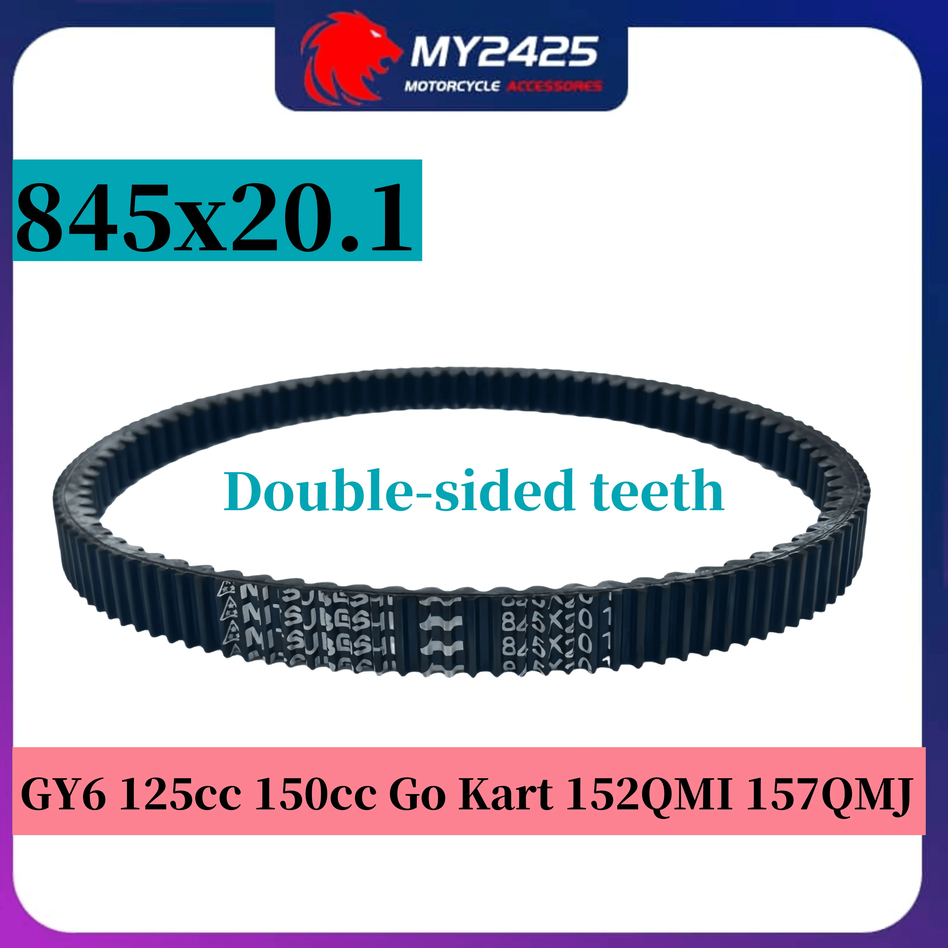 

845x20.1 Drive Belt Double-sided teeth For 842 20 30 Reinforced GY6 125cc 150cc Engine Moped Go Kart 152QMI 157QMJ 20.1*845