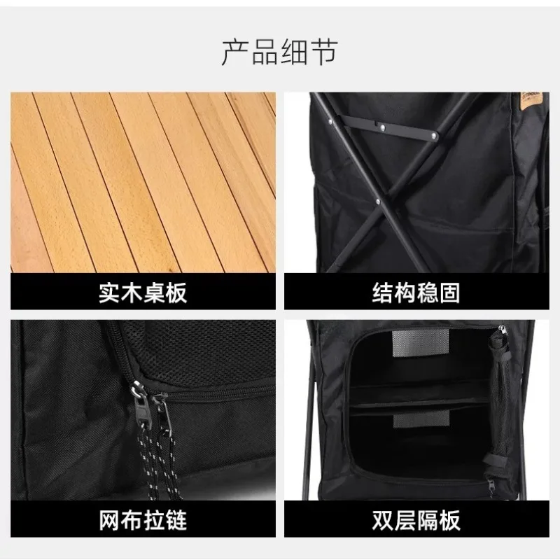 Foldable Solid Wood Outdoor Storage Locker Dual Purpose Table Cabinet Large Capacity Portable Camping Storage Organizer