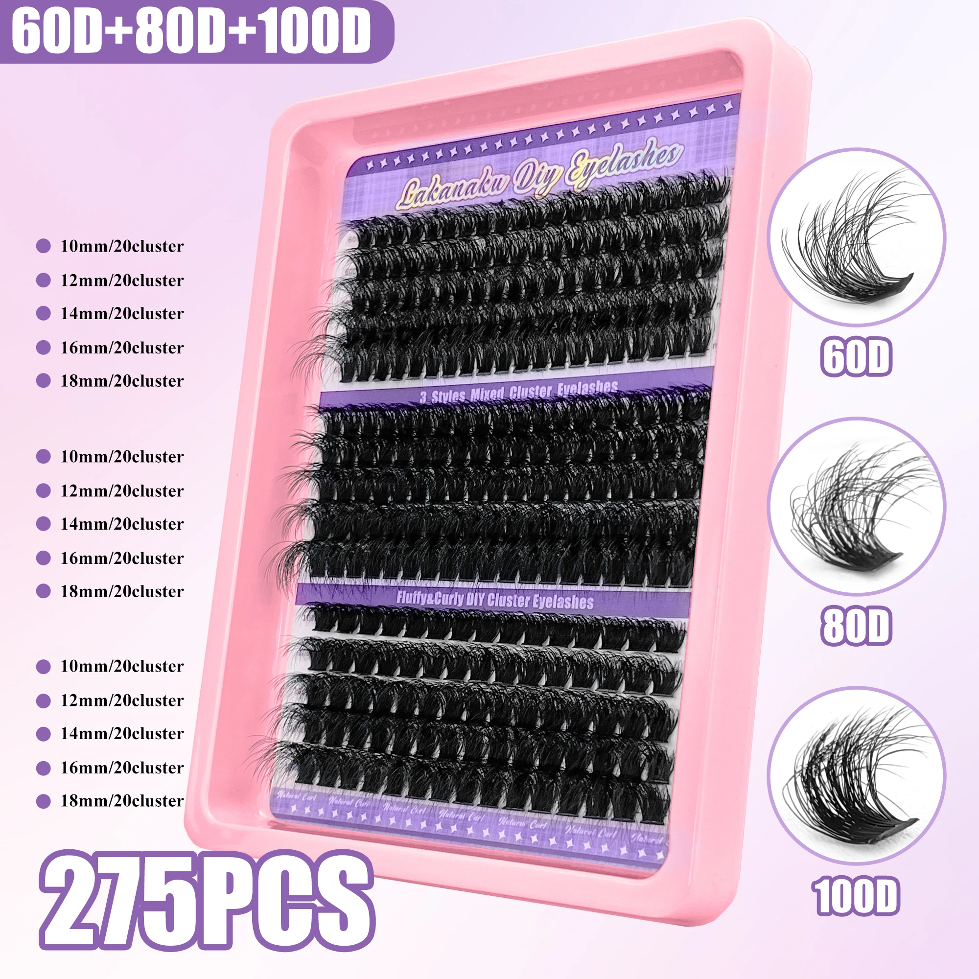 LAKANAKU 3D Fluffy Cluster Lash Mega Volume DIY Cluster Eyelashes Individual EyeLash Extensions 3D Mink Lashes