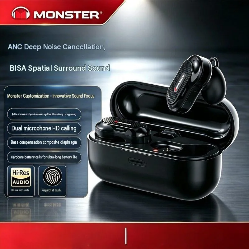 Monster A01 Bluetooth Earbud Spatial Audio Active Noise Cancelling TWS Wireless Earphone IPX5 Waterproof Sport Ear Buds Durable