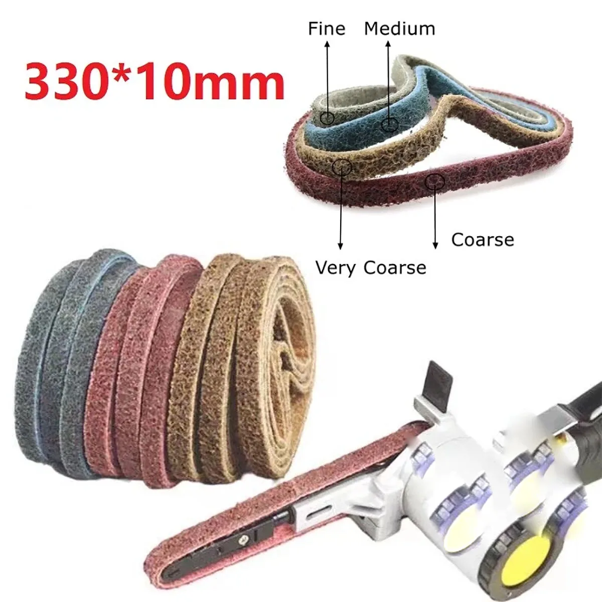 1/2/5/10 個 10x330mm 研磨ストリップテープ不織布サンディングベルト 150/240/320/600 ファイルポリッシャー研磨バンドストライピング