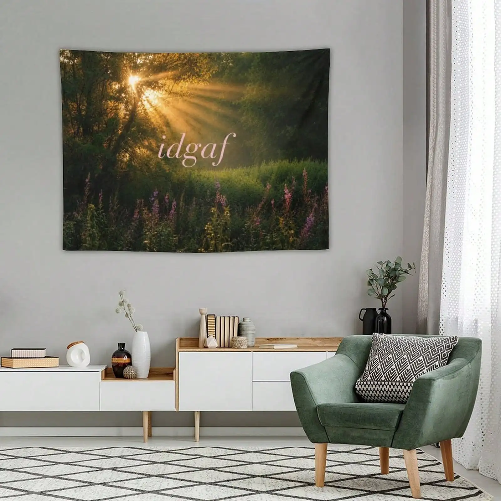 1pc DGAF Quote Funny Meme Y2k Tapestry For Bedroom, Forest Landscape Wall Hanging Home Decor For Living Room Bedroom Dorm