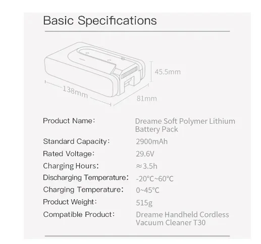 For Dreame T30 Battery Dreame T30 Handheld Wireless Vacuum Cleaner Battery Pack