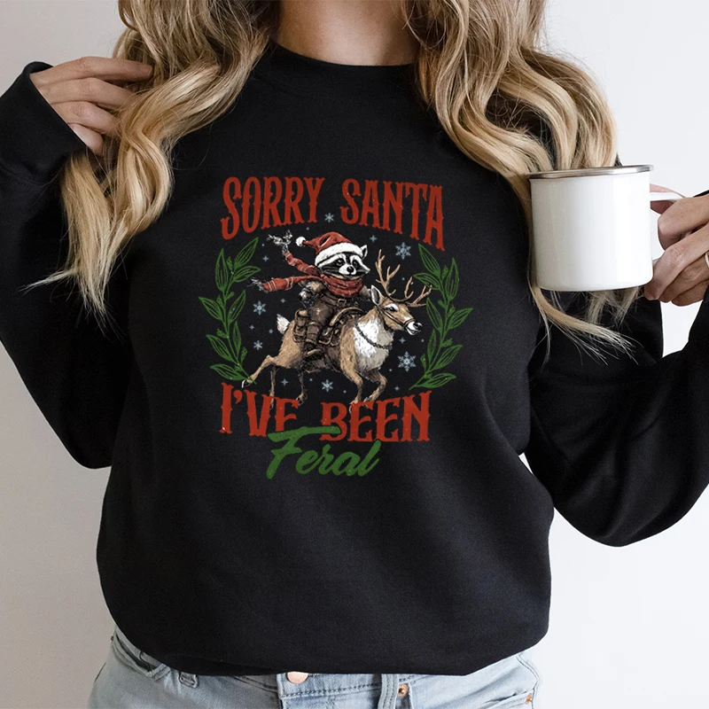 Divertente Procione Scusa Babbo Natale Been Feral Felpe grafiche Donna Retro Natale Renna Maglione classico Feral Girl Felpe con cappuccio