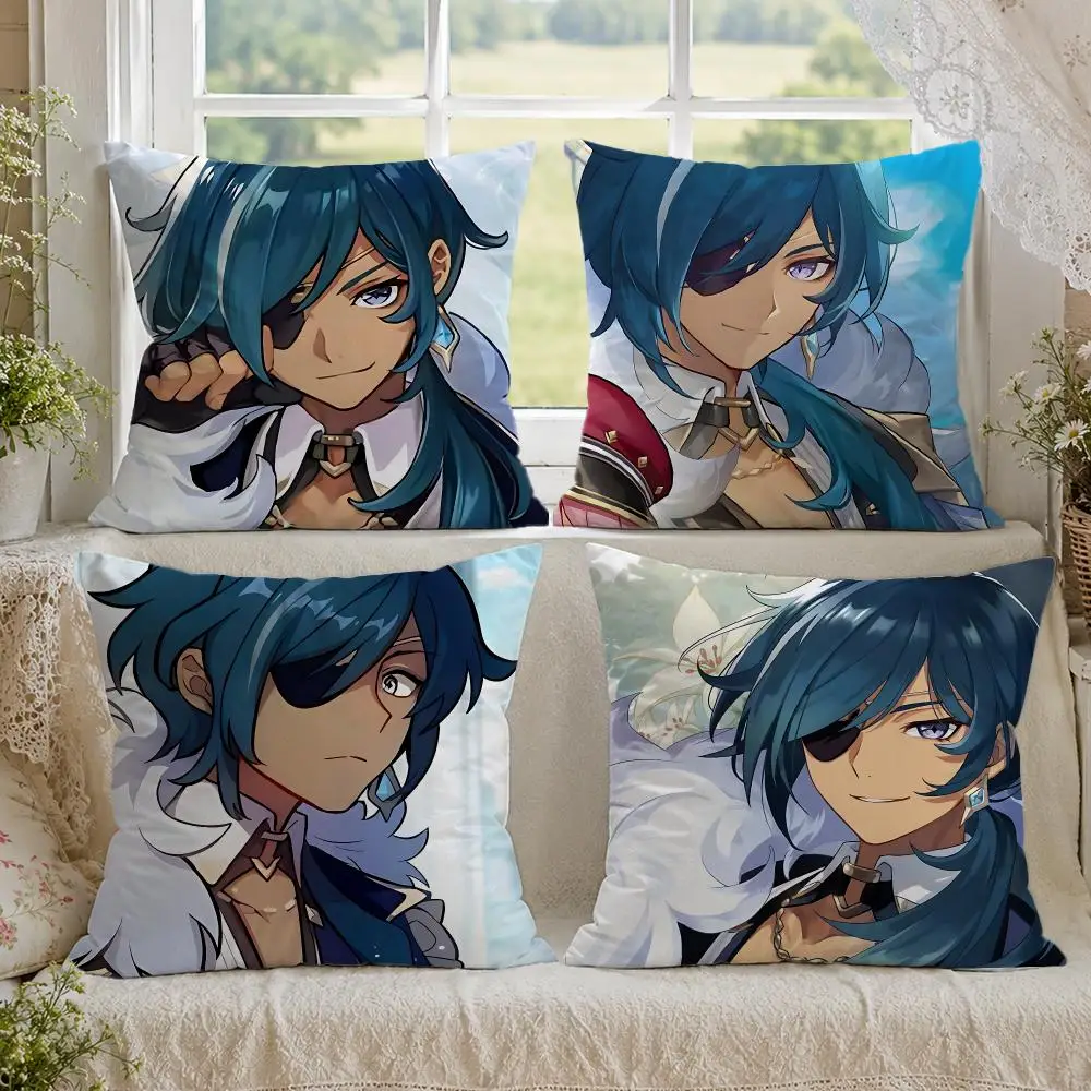 Kaeya Genshin Game Cushion Cover 1/4PCS Linen Sofa Couch Bedroom Living Room Home Office Decor Pillow Case