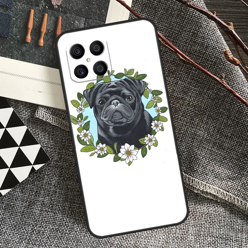 Cute Black Pug Dog Case For Honor 90 70 50 Lite Magic 5 Magic 6 Pro X6 X7 X8 X9 X6a X7a X8a X9a X8b X9b Cover