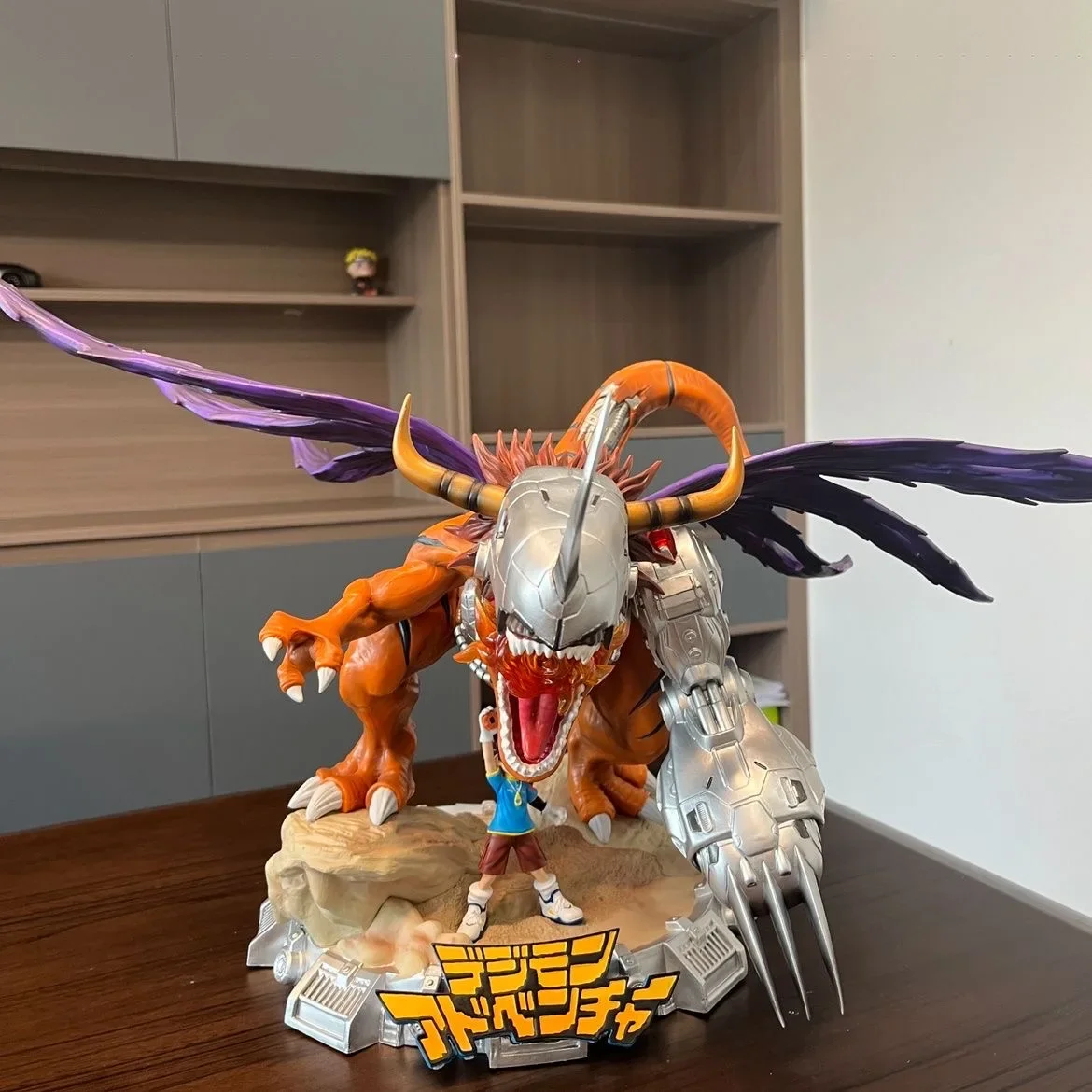 38cm Digimon Adventure Anime Figure MetalGreymon Action Figurine Yagami Taichi Greymon Exquisite Decoration Christmas Gift