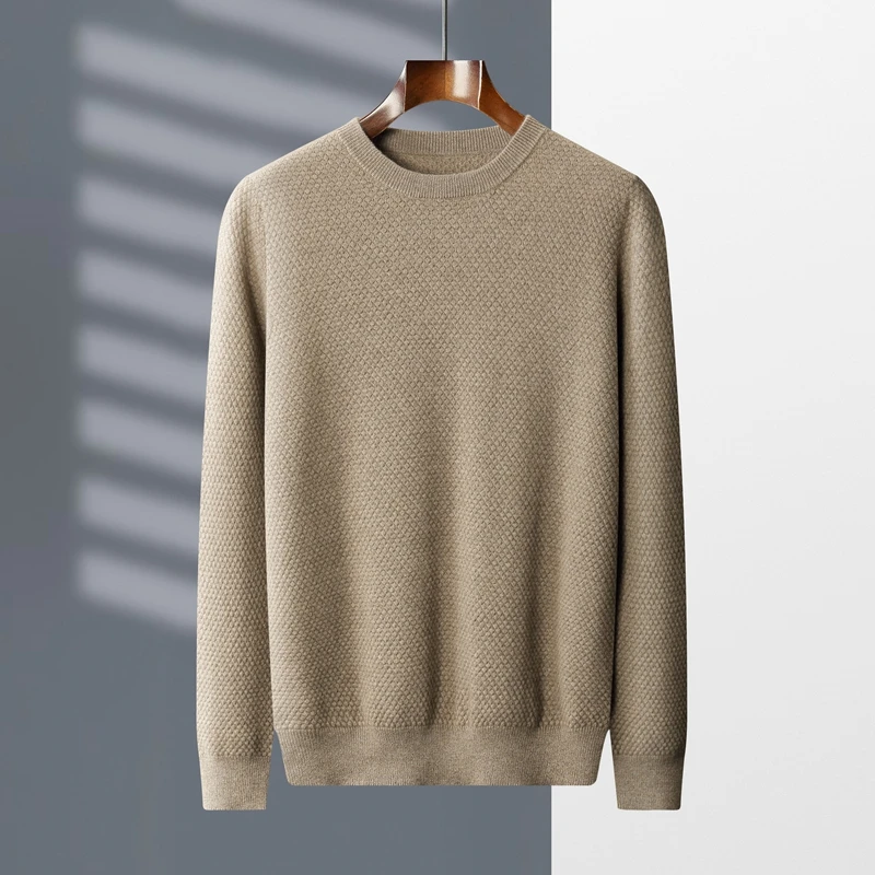 Top Quality Natural Goat Cashmere Sweater Men Autumn Winter O-Neck Pullovers Knitted Honeycomb Needle Soft Warm Fashion Menswear