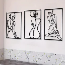 CIFBUY 3pcs Modern Abstract Metal Wall Sculpture - Thick Real Metal Art for Home Decor - Single Line Design for Wall Crosses
