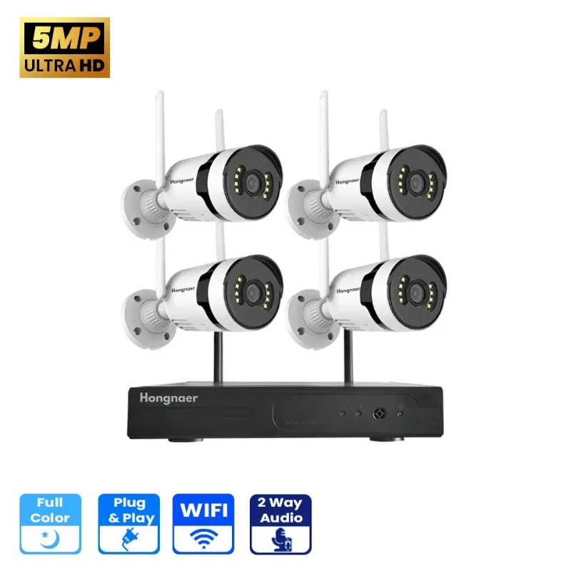 4CH 5MP Outdoor Waterproof Home Security Camera System NVR Wireless WIFI CCTV Kit Camera System ESeecloud APP