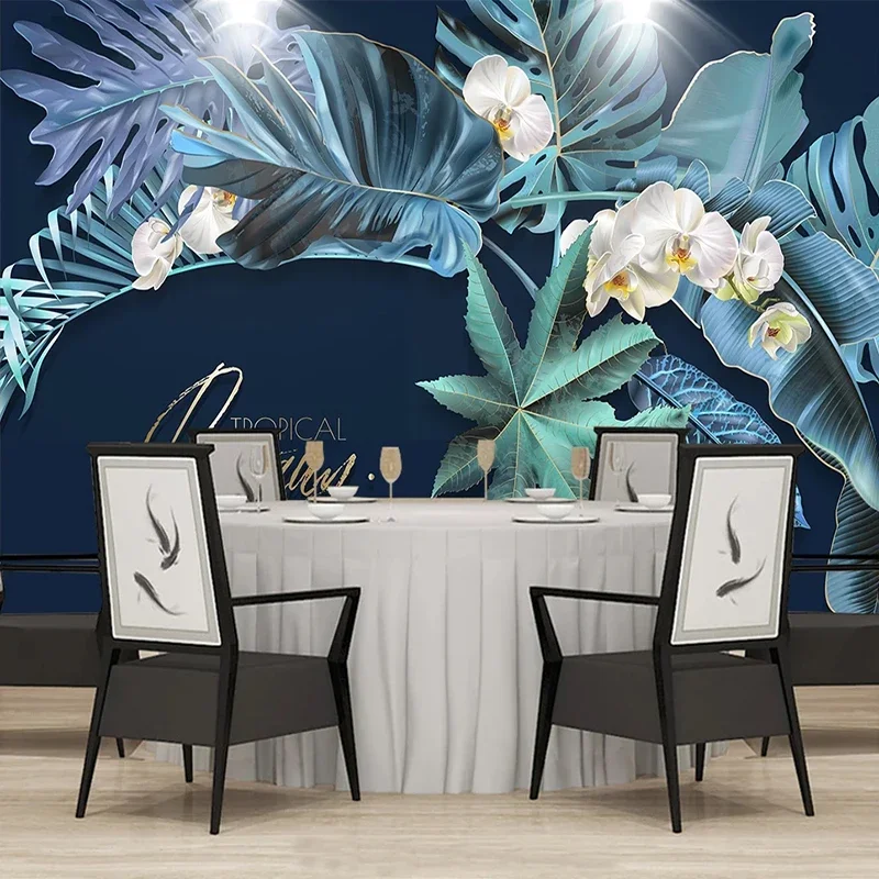 

Photo Wallpaper 3D Stereo Blue Leaf Flowers Mural Living Room Bedroom Home Decor Tropical Plants Wall Painting Papel De Parede