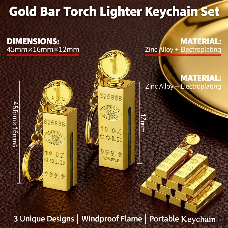 

Gold Bar Design Metal Lighter - Keychain Pendant Open Flame, Portable Windproof Smoking Accessory for Men’s Outdoor Adventures