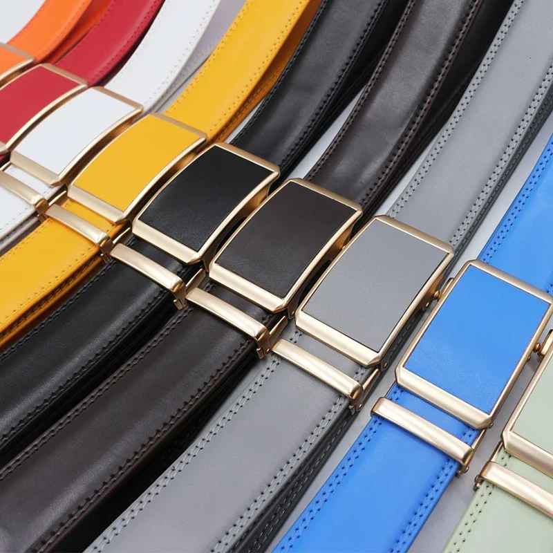Men Automatic Buckle Belts Genuine Leather Belts for Business Men Luxury Black Strap Waistband New Fashion Brand Designer