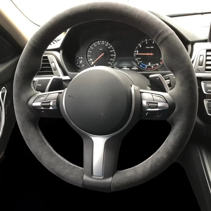 

For BMW F87 M2 F80 M3 F82 M4 M5 F12 F13 M6 F85 X5 M F86 F33 X6 M F30 M Sport DIY Black Suede Car Steering Wheel Cover