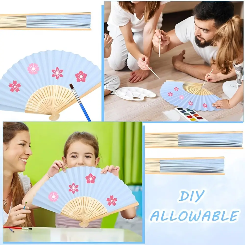30/60pcs Light Blue DIY Blank Paper Folding Fans Gift Pouches with Bow Tags Beach Wedding Guest Giveaways YMY view 5