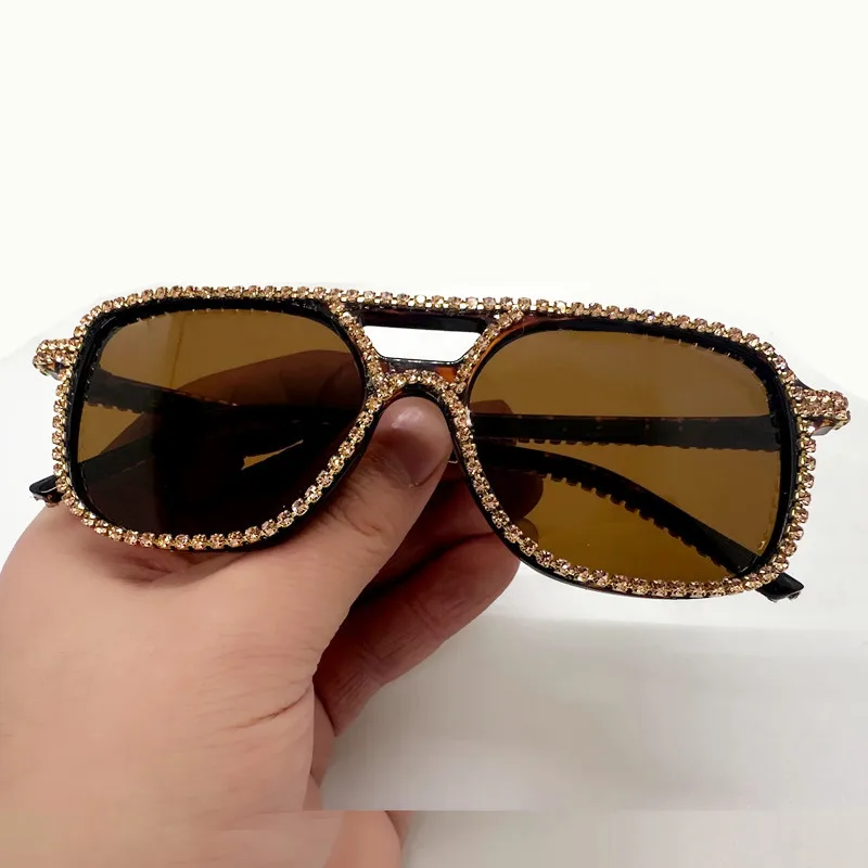 Neue Quadratische Doppel Brücken Diamant Sonnenbrille Frauen Mode Candy Farbe Strass Sonnenbrille Weibliche Shades UV400 Brillen – Detail 4