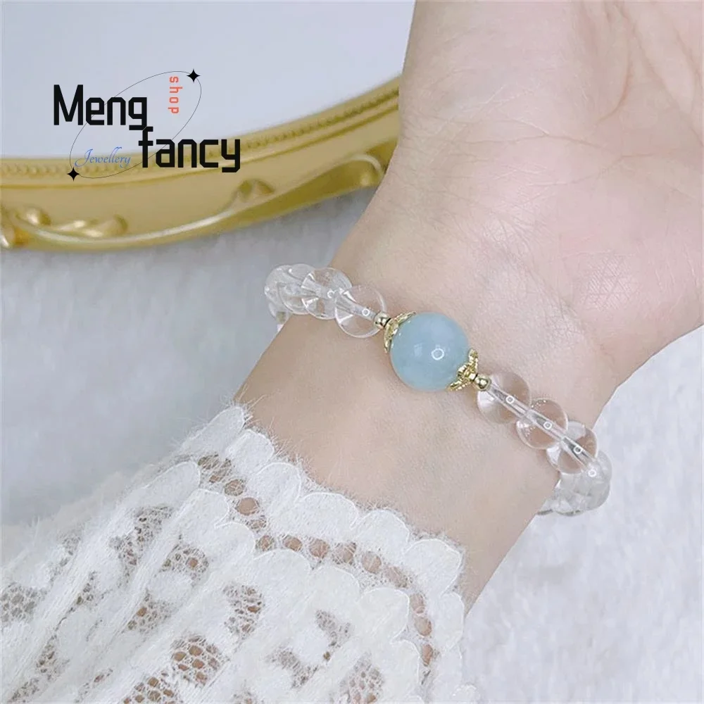 

White Crystal Bracelet Women's Summer Refreshing Aquamarine Beaded Bracelet Simple Exquisite Popular Luxury Quality Fine Jewelry