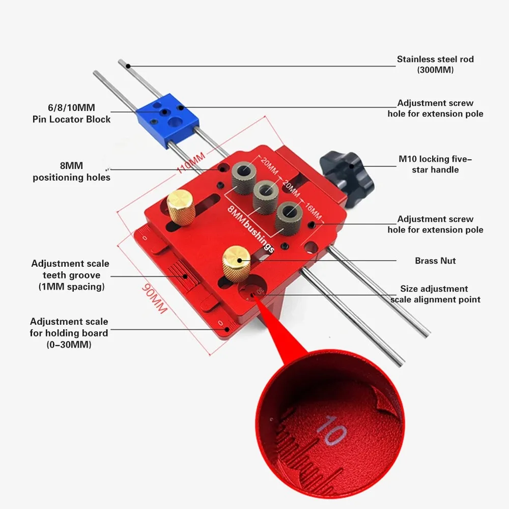 3 In 1 Hole Drill Guide Punch Locator Drill Template Doweling Jig Positioner Jig for Furniture Fast Connecting Woodworking Tools