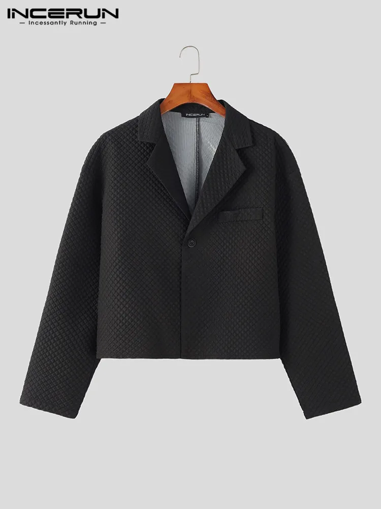 Hübsche Gut Fitting Tops INCERUN männer Strukturierte Kurze Blazer Stilvolle Männlichen Lose Komfortable Heißer Verkauf Solide Revers Anzüge S-5XL