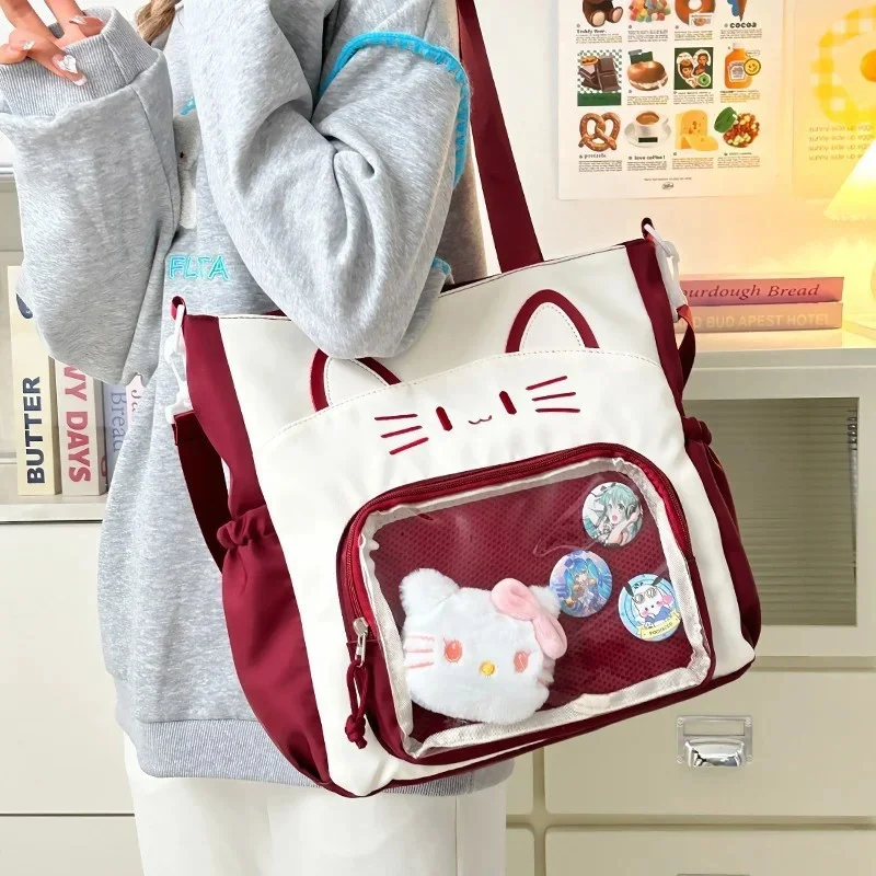 JK Anime Cat Itabag Y2K Tied Bag Shoulder Cross Body Double Shoulder Leisure Backpack Animation Valley Large Appetite Itabag New