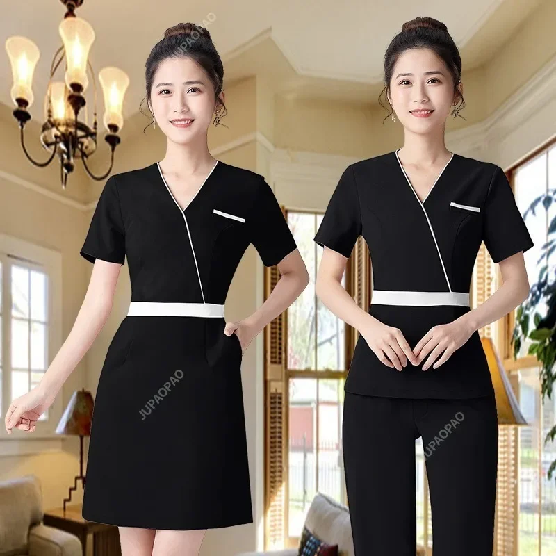 Uniforme de beleza spa hotel recepção salão uniforme vestido feminino roupas massagem uniformes estéticos outono preto roupas esteticista