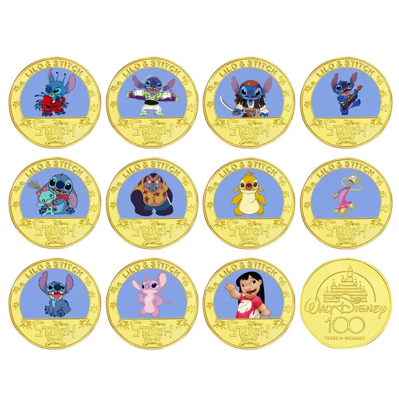 Disney-moneda conmemorativa de Lilo & Stitch, figura de Anime, juguete lindo, decoración de mercancía de Anime, regalo de cumpleaños para niños, regalo de Halloween