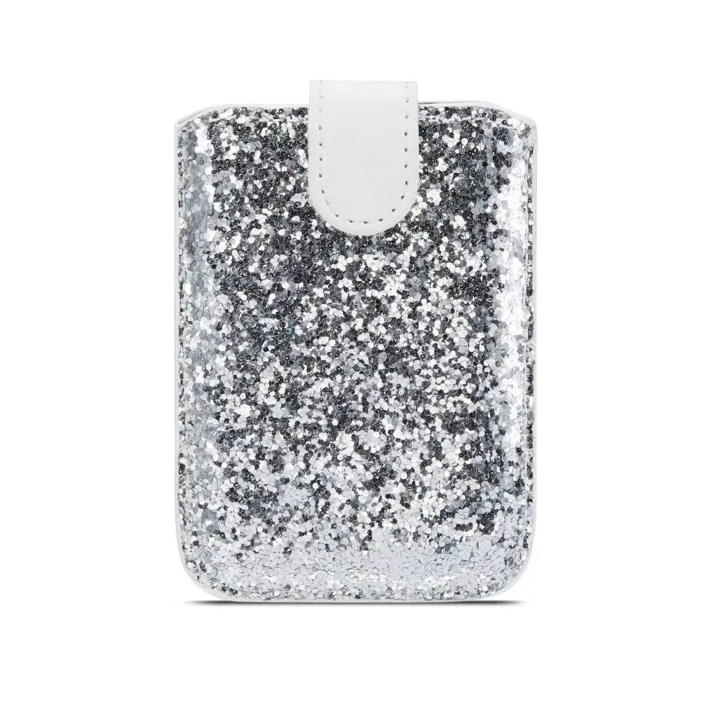 5 Card Pockets Phone ID Card Holder RFID Blocking PU Leather Cell Phone Wallet Case Adhesive Solid Color Sequins Card Sleeve