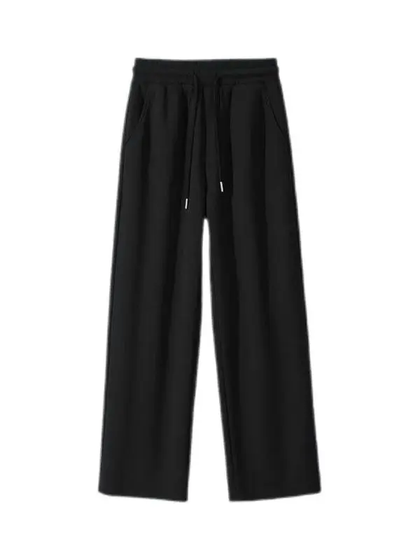 Spring Summer Men's Straight Leg Pants Elastic Waist Drapey Wide Leg Casual Trousers Trendy Versatile Loose Fit Business Wear