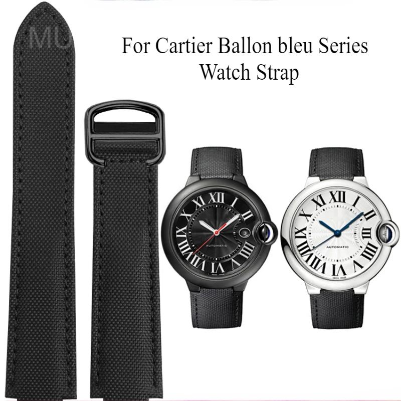 For Cartier Ballon Bleu Canvas Watch Strap Folding Buckle Convex Interface Waterproof Unisex Design 8x16 11x18 12x20 Lightweight