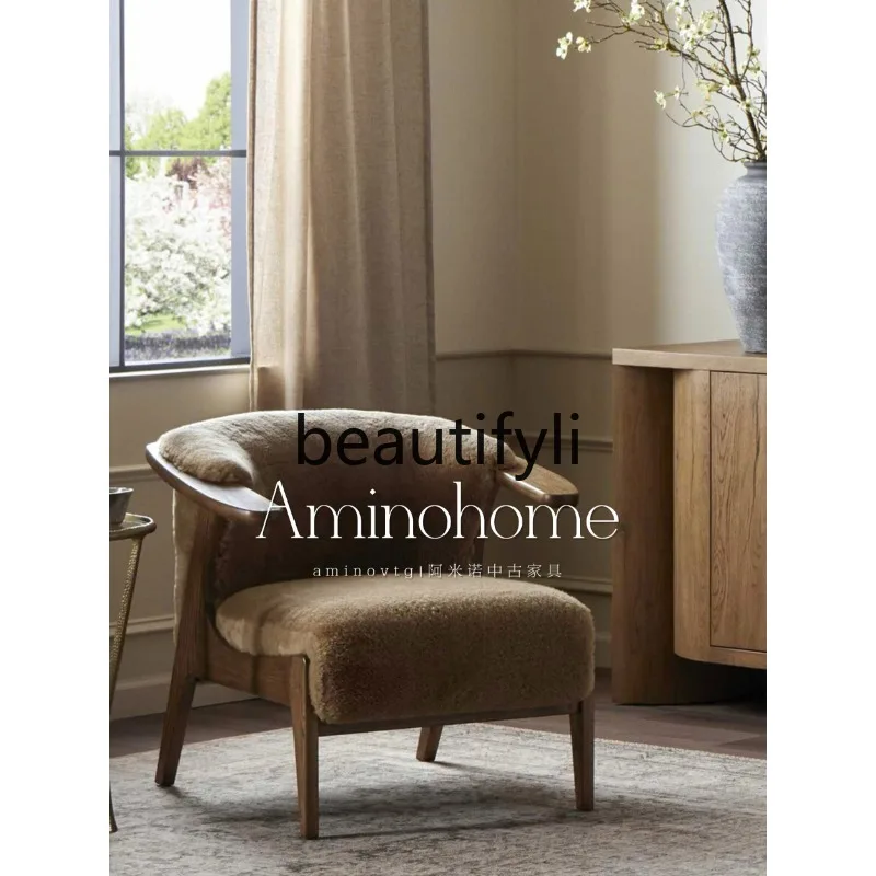 

Medieval single sofa chair living room French retro lamb wool casual single chair new