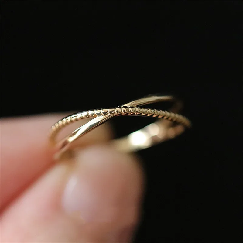 925 Sterling Verzilverd 14 K Goud Eenvoudige Lijn Ring voor Vrouwen Koreaanse Mode Temperament Alledaagse Sieraden Accessoires