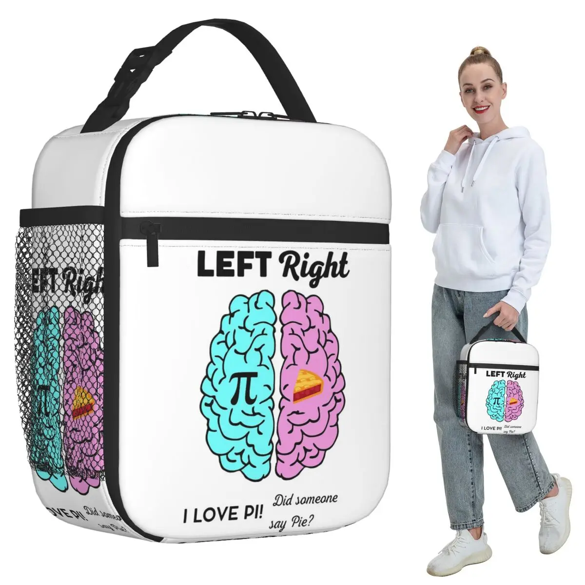 

Left Right Brain Hemisphere Pi Pie Math Joke Insulated Lunch Bag for Women Office Cooler Thermal Food Box Tote Lunch Boxes