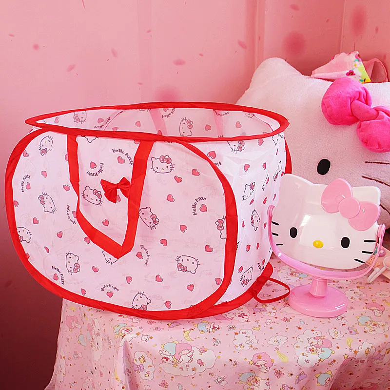 Sanrio Hellokitty Cartoon Laundry Basket Dirty Clothes Basket Cloth Art Home Bathroom Clothes Frame Foldable Storage