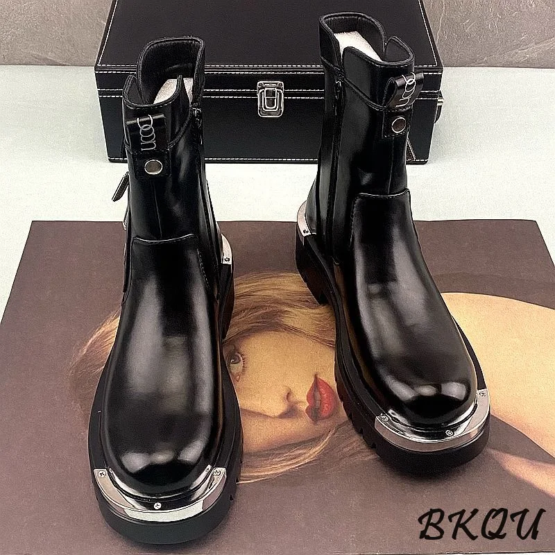 BKQU Chelsea Boots Men's Autumn-Winter Filled New Style 2025 Mid-Calf Korean Version Casual Short Boots with Elegant Heels