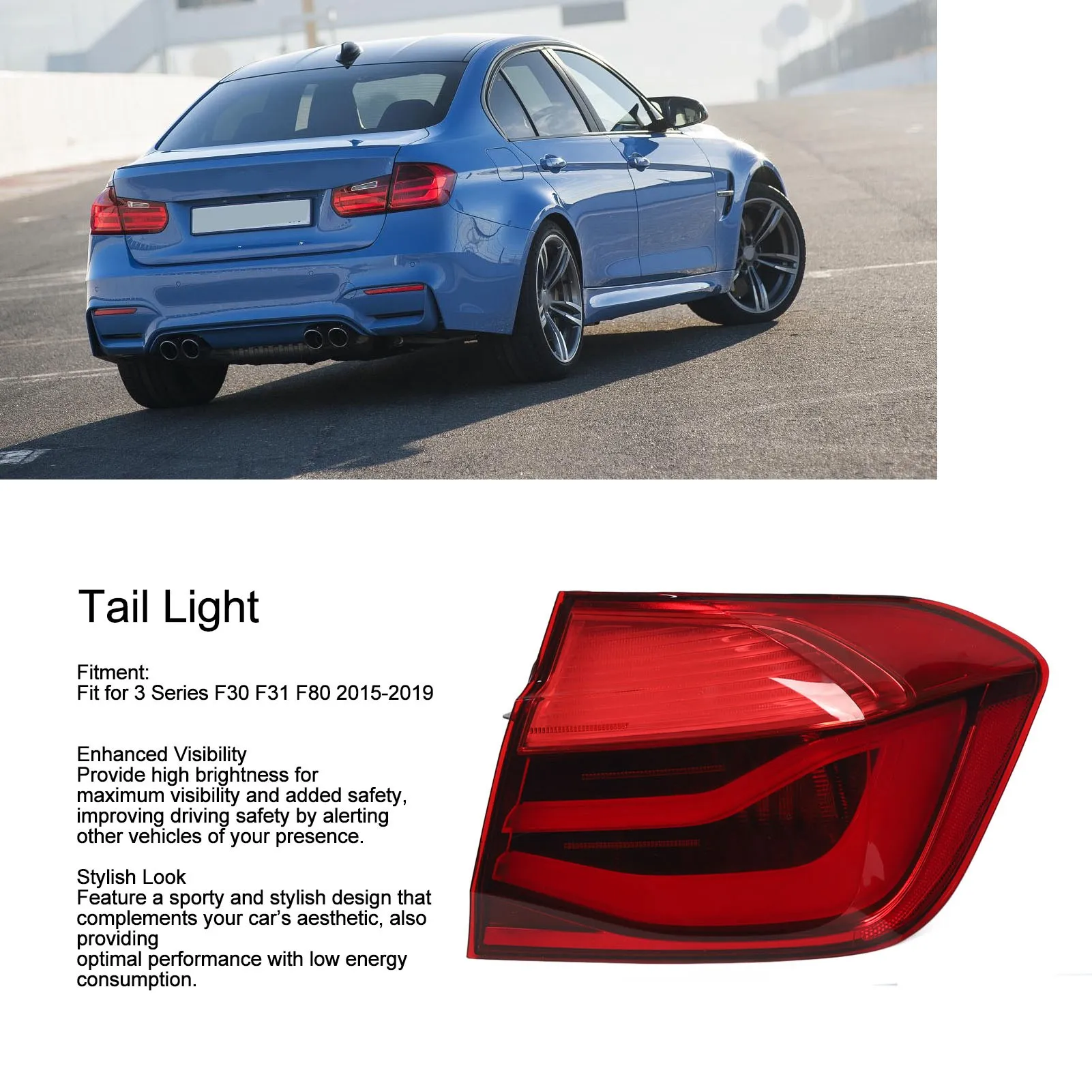 

For BMW 3 Series F30 F31 F80 2015-2019 1 Pc Right Side Rear Outer Brake Stop Lamp Fade Proof Stylish Look Tail Light 63217369118