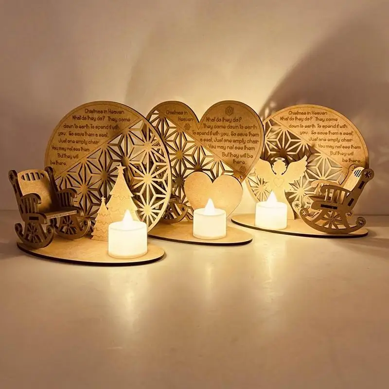 Angel Candle Light Holders Candlestick Ornaments DIY Wooden Rocking Chair To Remember Loved Ones In Heaven Christmas Decoration