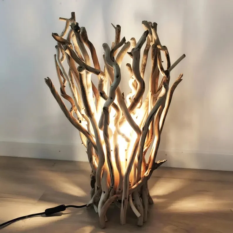 Freestanding Reusable Twig Cluster Solid Wood Engraved Floor Lamp H60cm Natural Driftwood Branch Lighting For Rustic Spaces